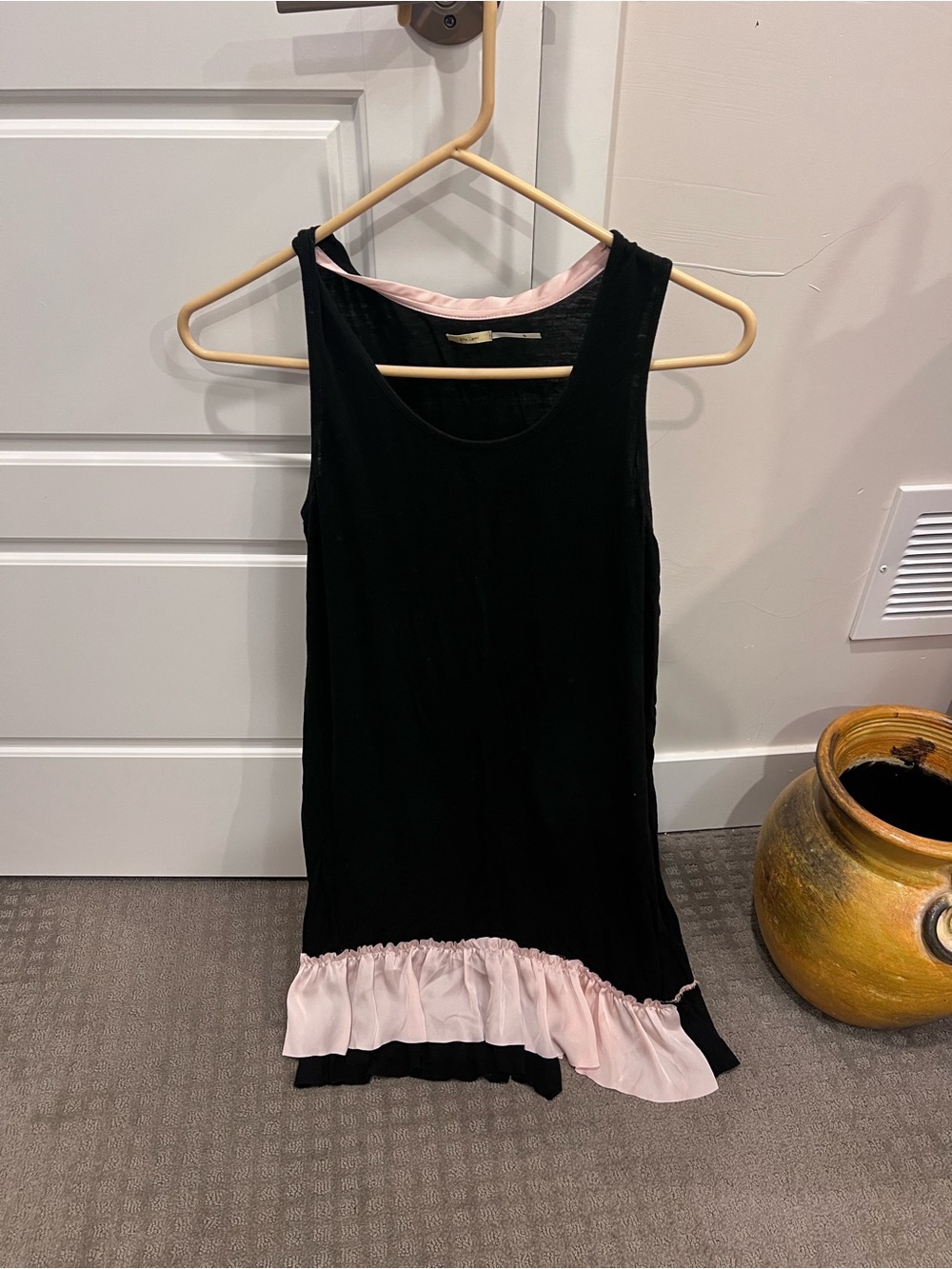 Black Tank Dress with Pink Ruffle Hem